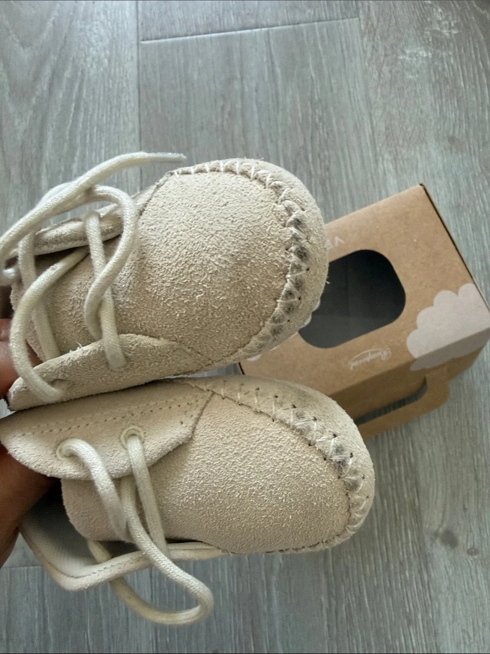 Veja x Bonpoint Kids Moccasins in Beige with White V Logo